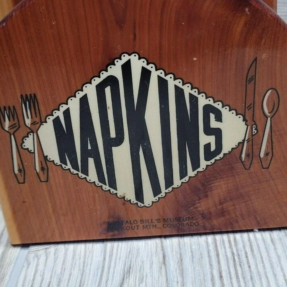 Buffalo Bills Museum Napkin Holder Cedar Wood Brown Vintage‎ Souvenir Colorado